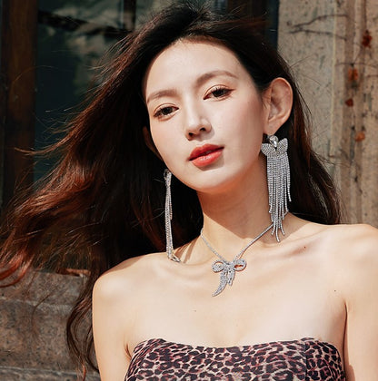 DOLLY Elegant White Diamond Tassel Earring-NONNA