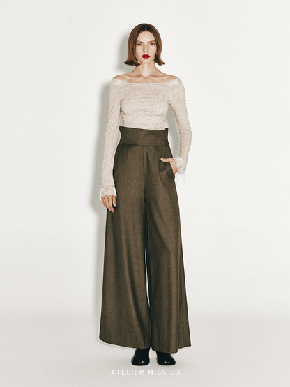 ATELIER MISS LU Cotton Wool Wide-leg Pants - PEPPER
