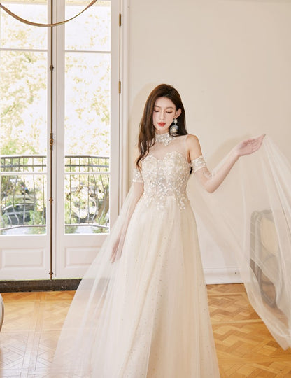 DOLLY Elegant Flower Stand Collar Sleeveless High Waist Tutu Wedding Dress-BELINDA