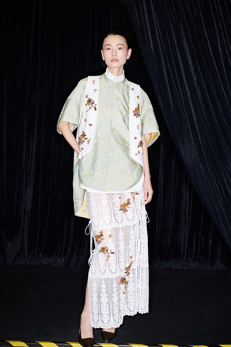 M essential Mackay designer Donchang jacquard low stand-up collar loose short-sleeved shirt - DIVA.