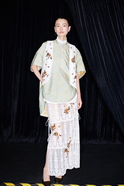 M essential Mackay designer Donchang jacquard low stand-up collar loose short-sleeved shirt - DIVA.