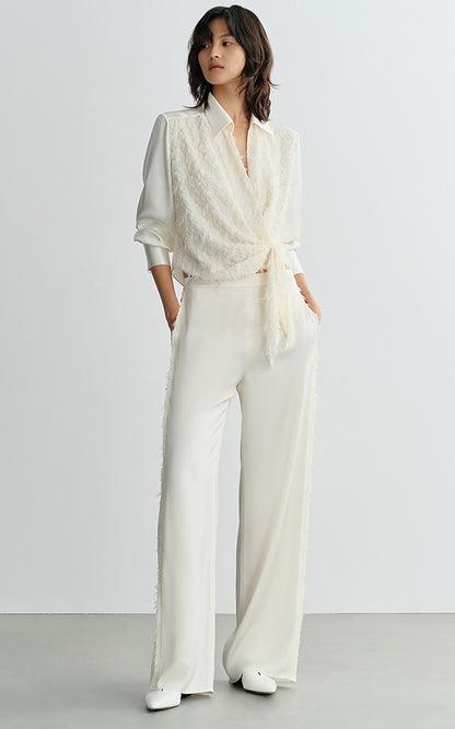 COMME MOI summer texture stitched satin straight-leg pants - ELIZABETH.