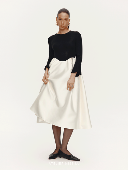 ATELIER MISS LU Glossy Slightly Stretched Long Sleeve A-Line Dress - HEAVE