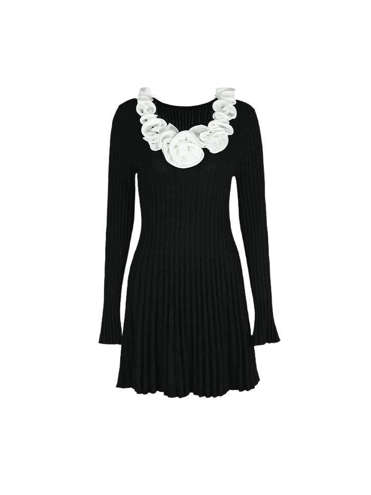 YES BY YESIR Ballet Flower Knit Short Dress - PRESS. Black / S YES BY YESIR Ballet Flower Knit Short Dress - PRESS. Black / S