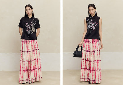 HECO 100% Cotton pink High Waist Swing Skirt Women - grace.