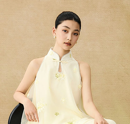 HECO Chinese Pearl Edge Embroidered Sleeveless Tulle Vest - IDEM.