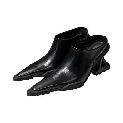 ANNAKIKI Black Genuine Leather Special-Shaped High Heeled Single Shoes -GORO