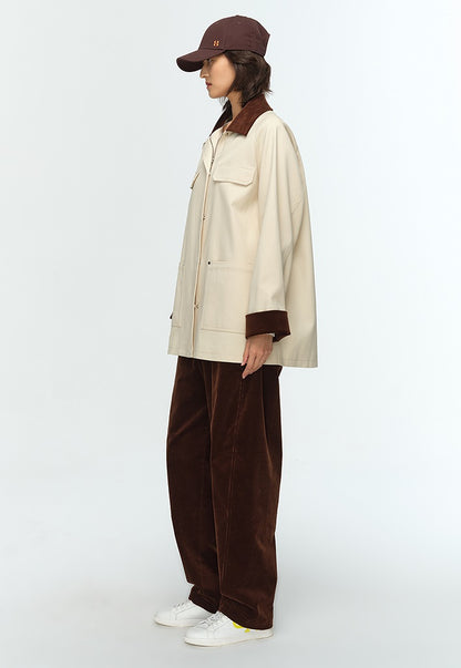 COMME MOI Lu Yan designer new women's contrasting corduroy cargo jacket - MIGHTY.