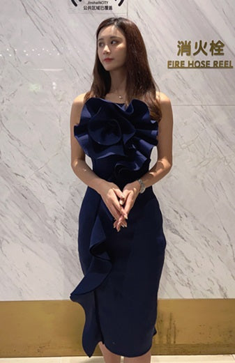 DOLLY Elegant French Style Sleeveless Ruffle Collar Slim Fit Midi Cocktail Dress-BANNIE