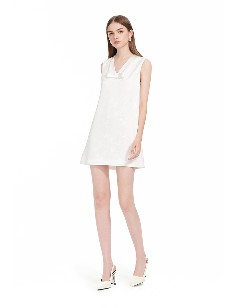 YES BY YESIR |  V-Neck Bow Short Sleeveless Dress - MEILING.