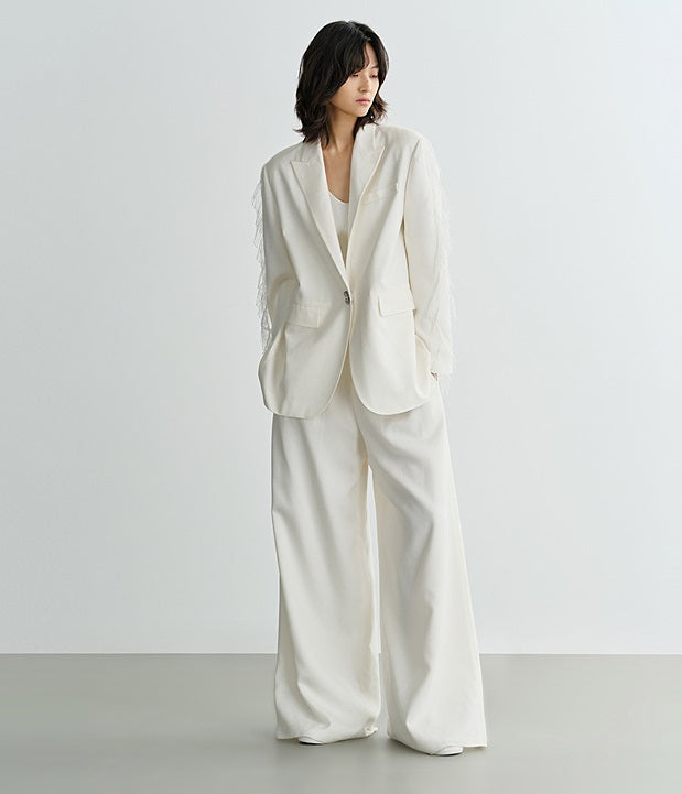 COMME MOI Lv Yan Designer Spring Women's Triacetate White Wide-leg Pants - VIVIAN.