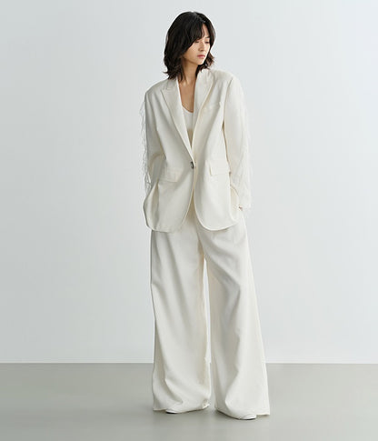 COMME MOI Lv Yan Designer Spring Women's Triacetate White Wide-leg Pants - VIVIAN.