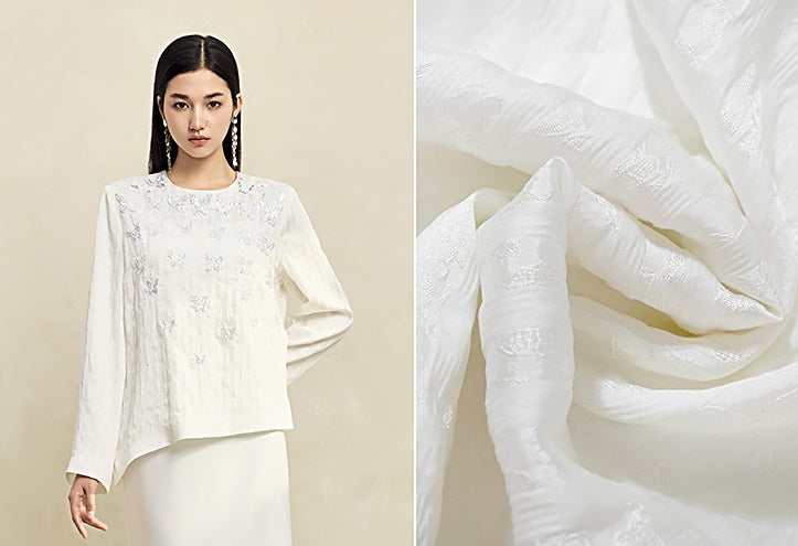 HECO butterfly beads embroidered round neck long sleeve top Women - CROWN.