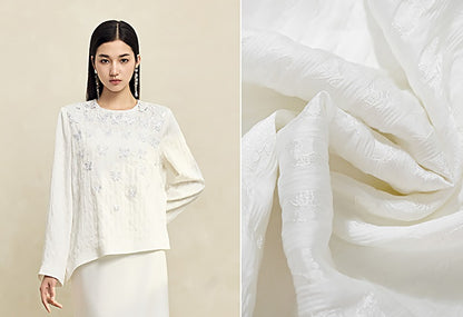 HECO butterfly beads embroidered round neck long sleeve top Women - CROWN.