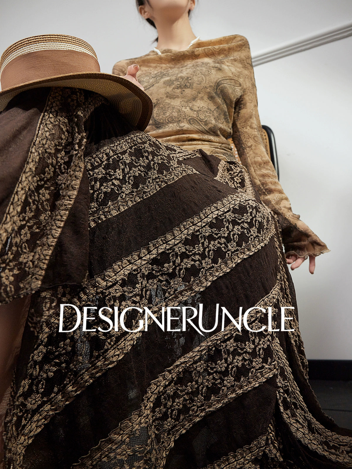 DGU "Night Weave" coffee skirt new A-line high-waisted long slimming top - PAYPHONE.