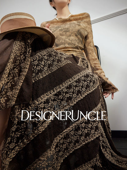 DGU "Night Weave" coffee skirt new A-line high-waisted long slimming top - PAYPHONE.