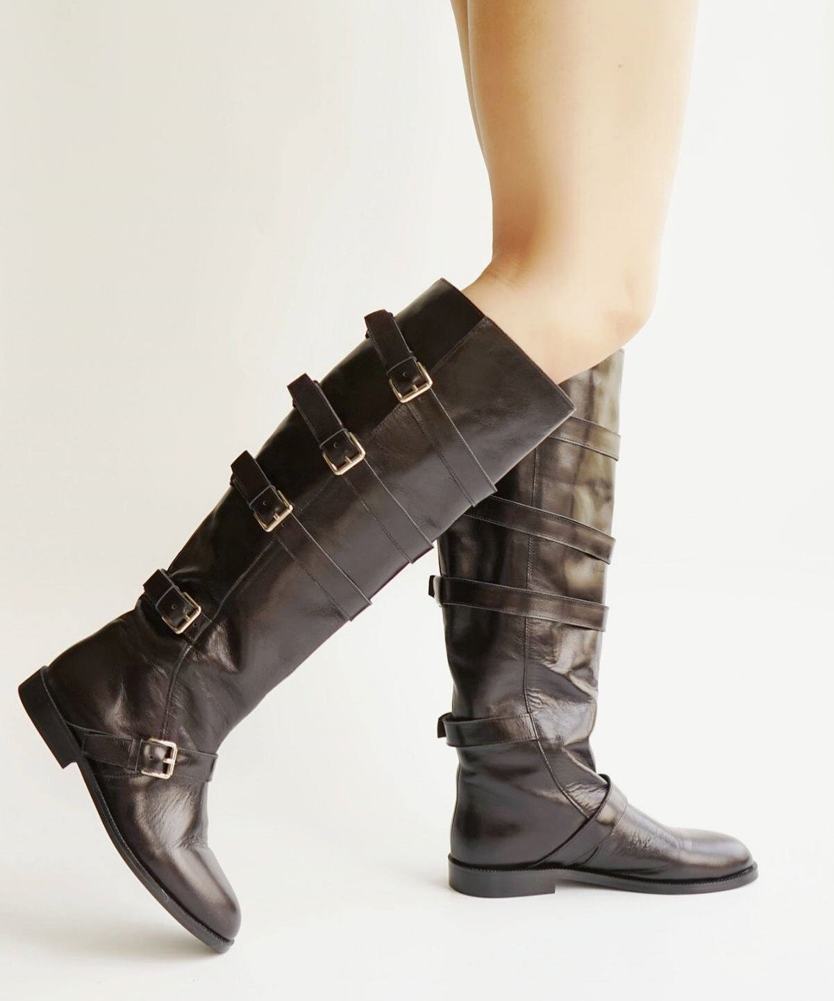 B-FEI belt buckle high-top leather women's fashion boots-YUTA.