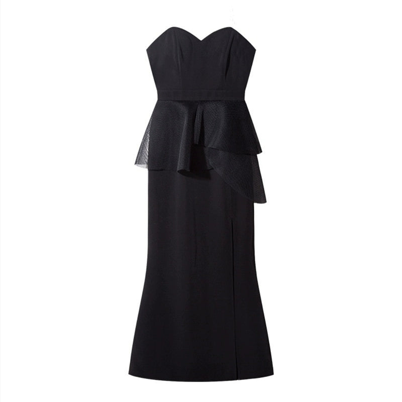 DOLLY Luxury Black Retro Chest Wrap Sleeveless Off Shoulder Long Dinner Dress-ALVINA