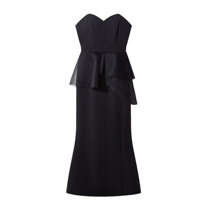 DOLLY Luxury Black Retro Chest Wrap Sleeveless Off Shoulder Long Dinner Dress-ALVINA