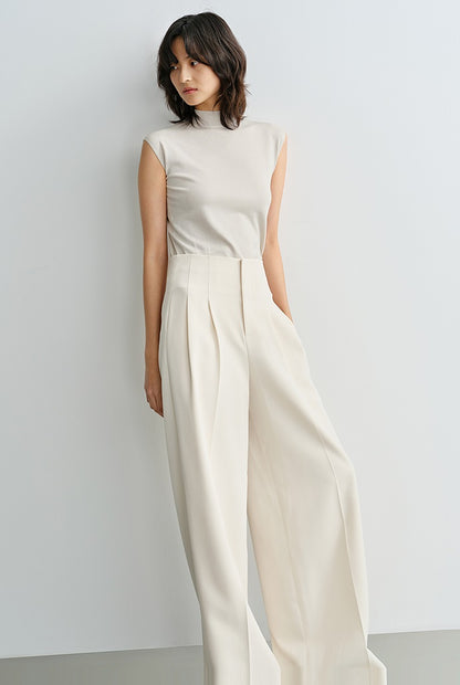 COMME MOI small cap sleeve semi-high neck knitted top - MADISON.