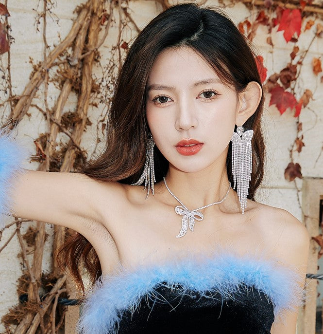 DOLLY Elegant White Diamond Tassel Earring-NONNA