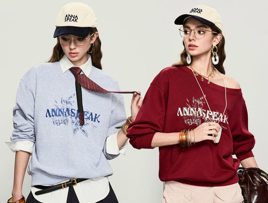 ANNASPEAK crew neck mottled distressed printed sweatshirt-PAMP.