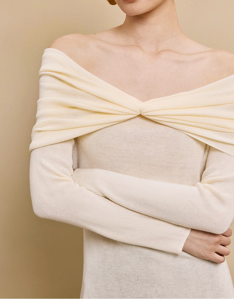 HECO  long-sleeved black red knitwear off-the-shoulder spring - DREAM.