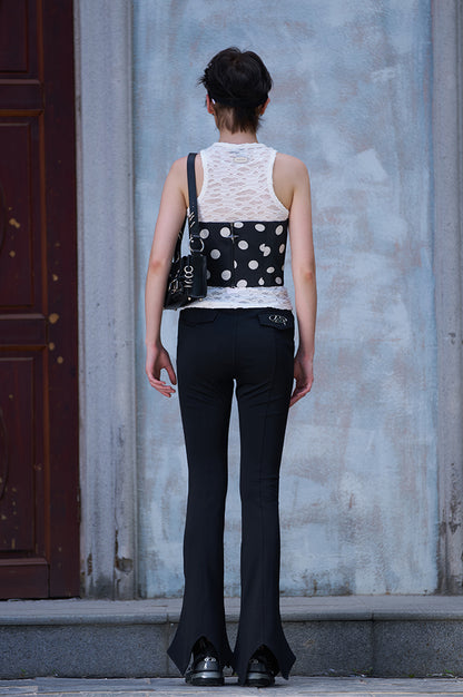 ANNAKIKI Niche Designer Black Star-Shaped Bootcut  Casual Pants-HINATA