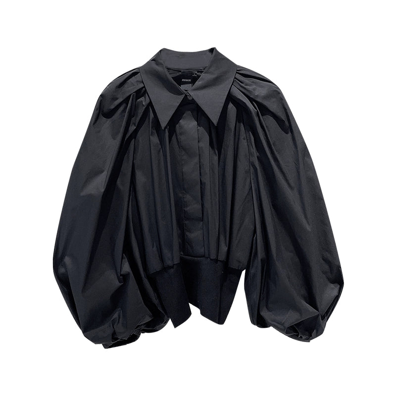 ANNAKIKI Women's Niche Black Puff Long Sleeve Shirt-CHESTNUT