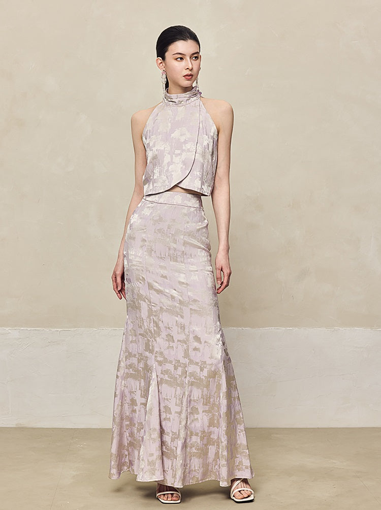 HECO Jacquard Fishtail High Waist Red Purple White Skirt Women - GRAVITY.