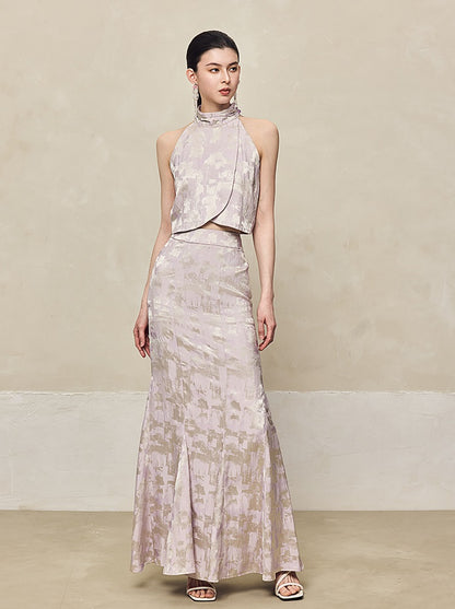 HECO Jacquard Fishtail High Waist Red Purple White Skirt Women - GRAVITY.