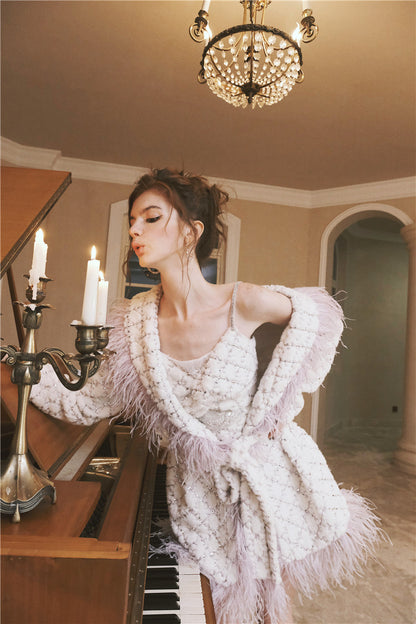 Wardrobes by Chen Light Luxury Long Sleeve Feather Woolen Coat-May