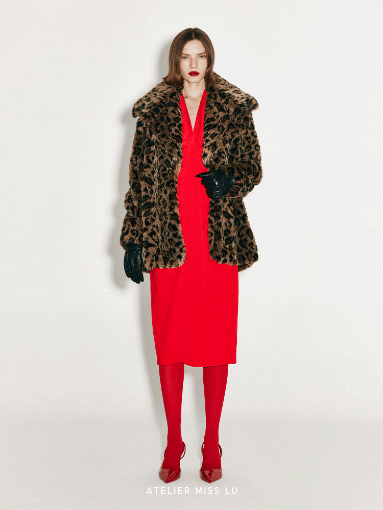 ATELIER MISS LU faux fur leopard print jacket with big lapels - MAY.