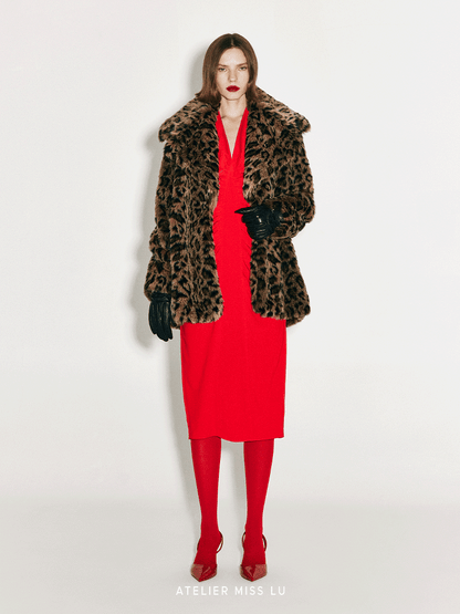 ATELIER MISS LU faux fur leopard print jacket with big lapels - MAY.