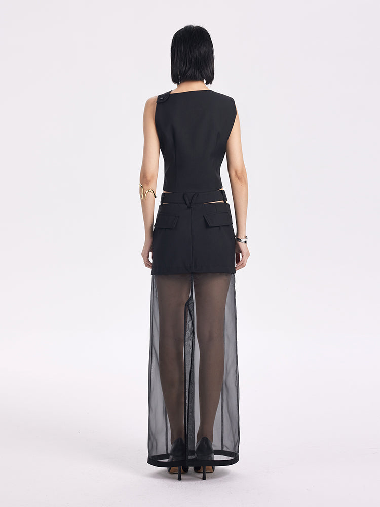 TINY IN mesh spliced two-piece long skirt -TOSHI