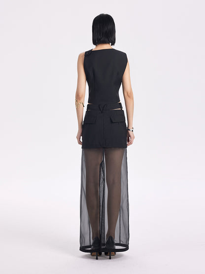 TINY IN mesh spliced two-piece long skirt -TOSHI