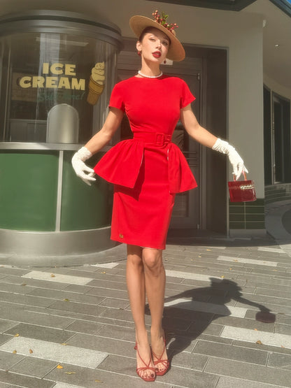 Le palais vintage red slim little skirt two-piece dress-KOBAYASHI.