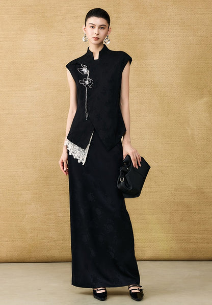 HECO Chinese style asymmetrical hand-embroidered vest top - FORD.