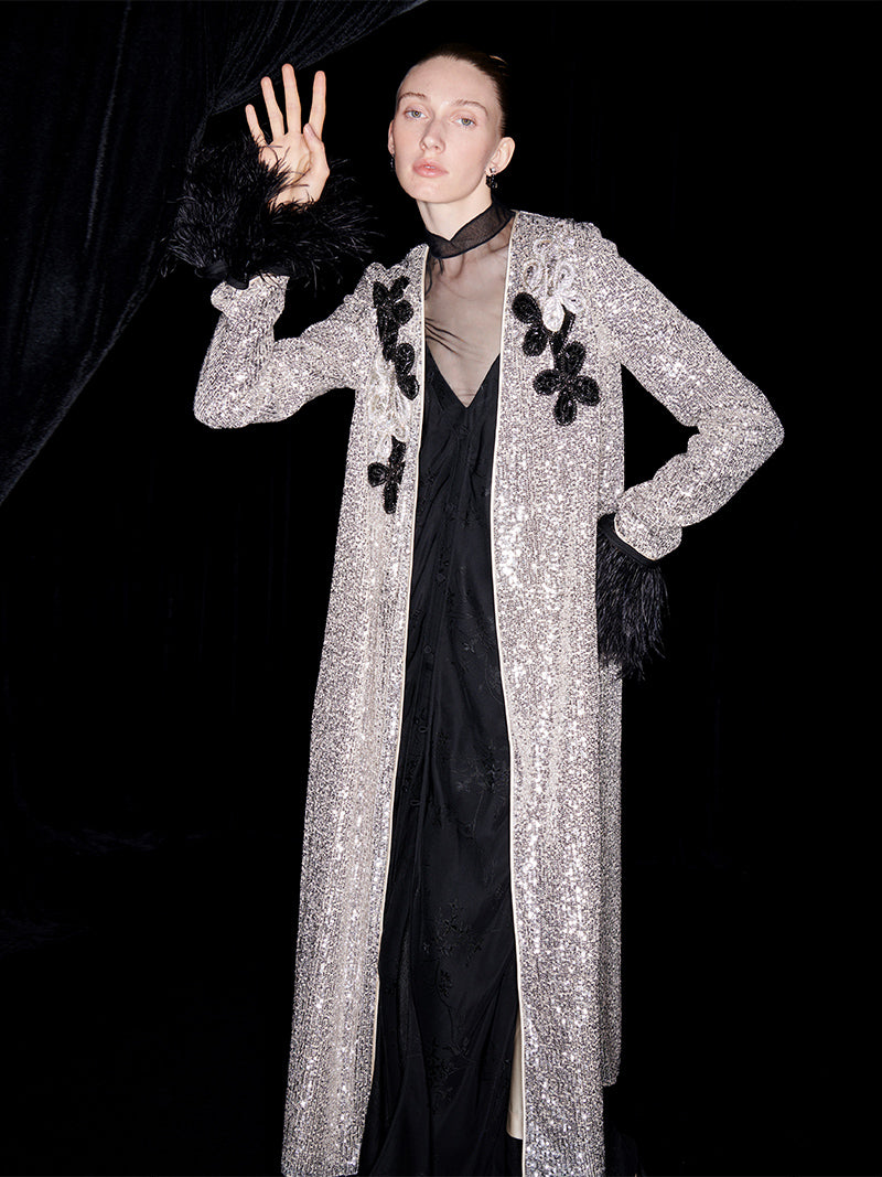 M essential Mackay designer shimmers pavé embroidered coat   - mother.