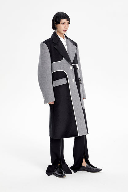 TINY IN Asymmetric black and gray wool women's coat- TRAIL