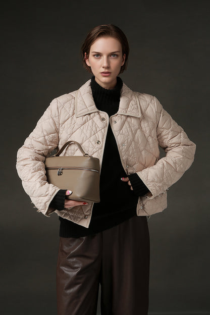 PIAOIN small rhombic short down jacket women's elegant warm winter style-SEAN