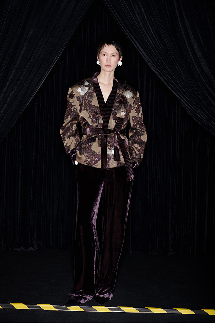 M essential Mackay designer brown tassel beaded broad-shouldered Jacket top - Soliy.