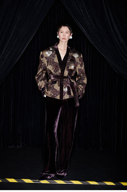 M essential Mackay designer brown tassel beaded broad-shouldered Jacket top - Soliy.