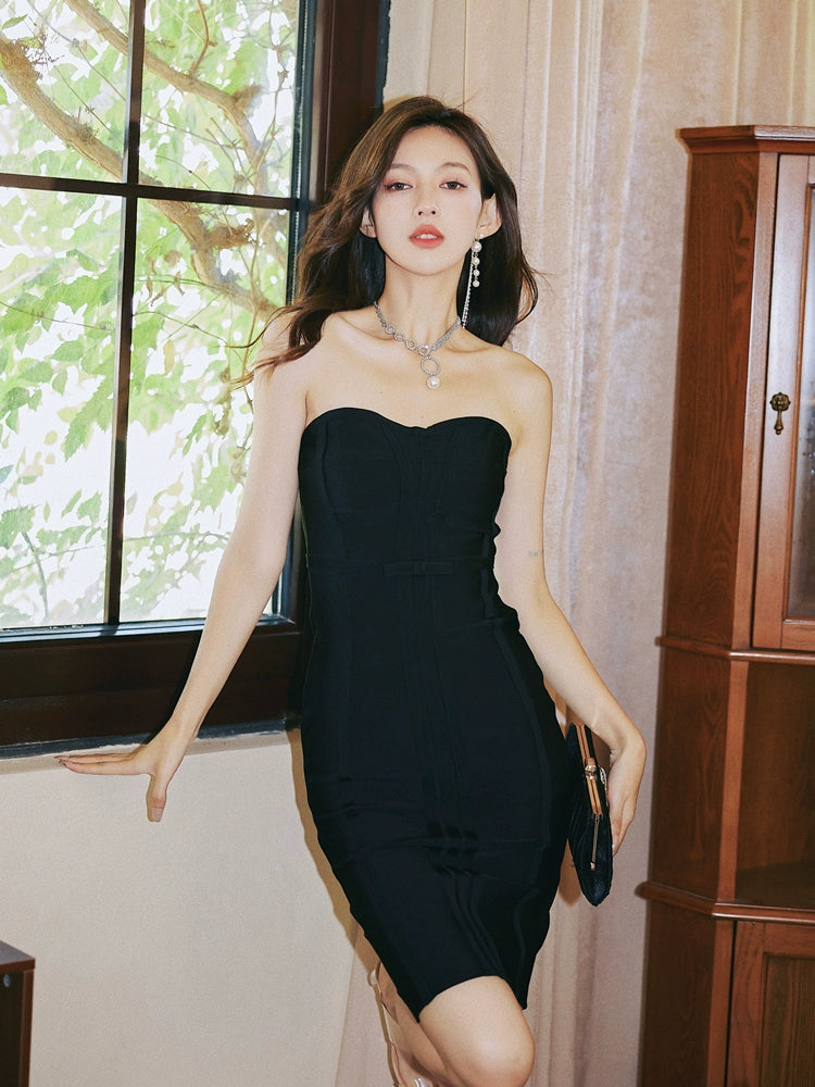 DOLLY Luxury Black/Red Sleeveless Figure Hugging Bandage Midi Date Dress-ISLODE