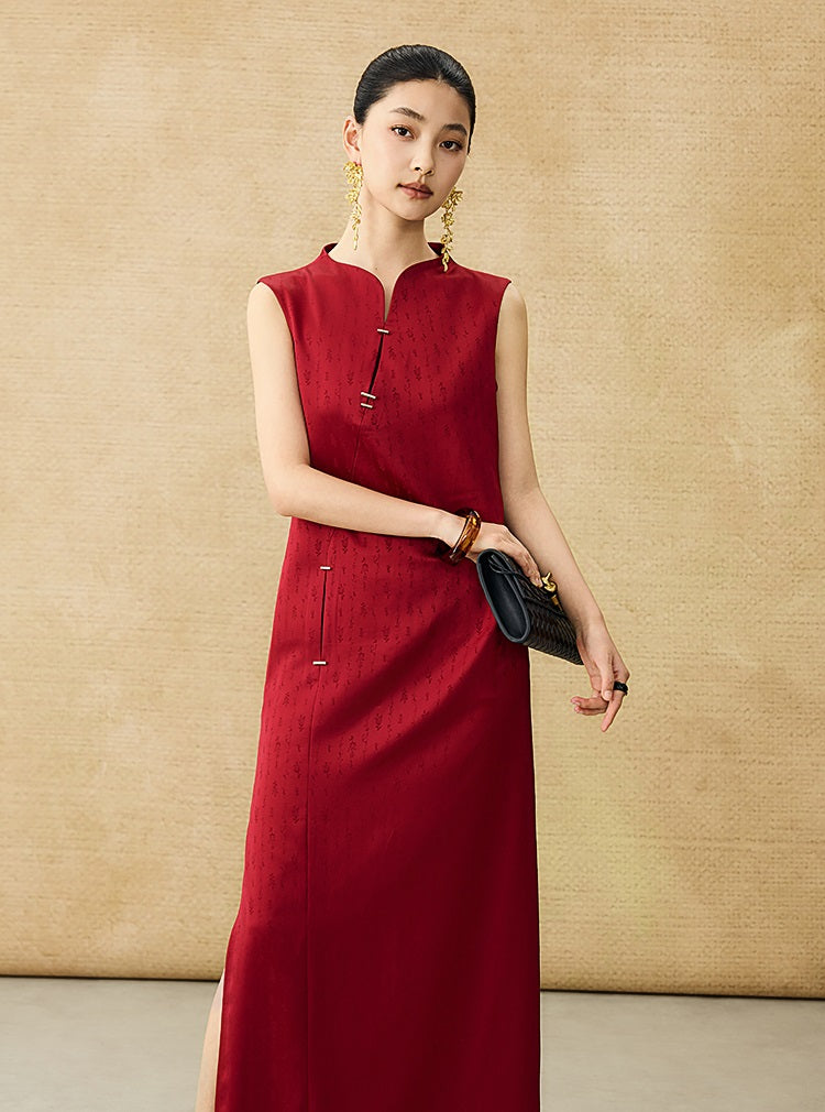 HECO Chinese Acetate Sleeveless Slit Long Dress- BELIEVE.