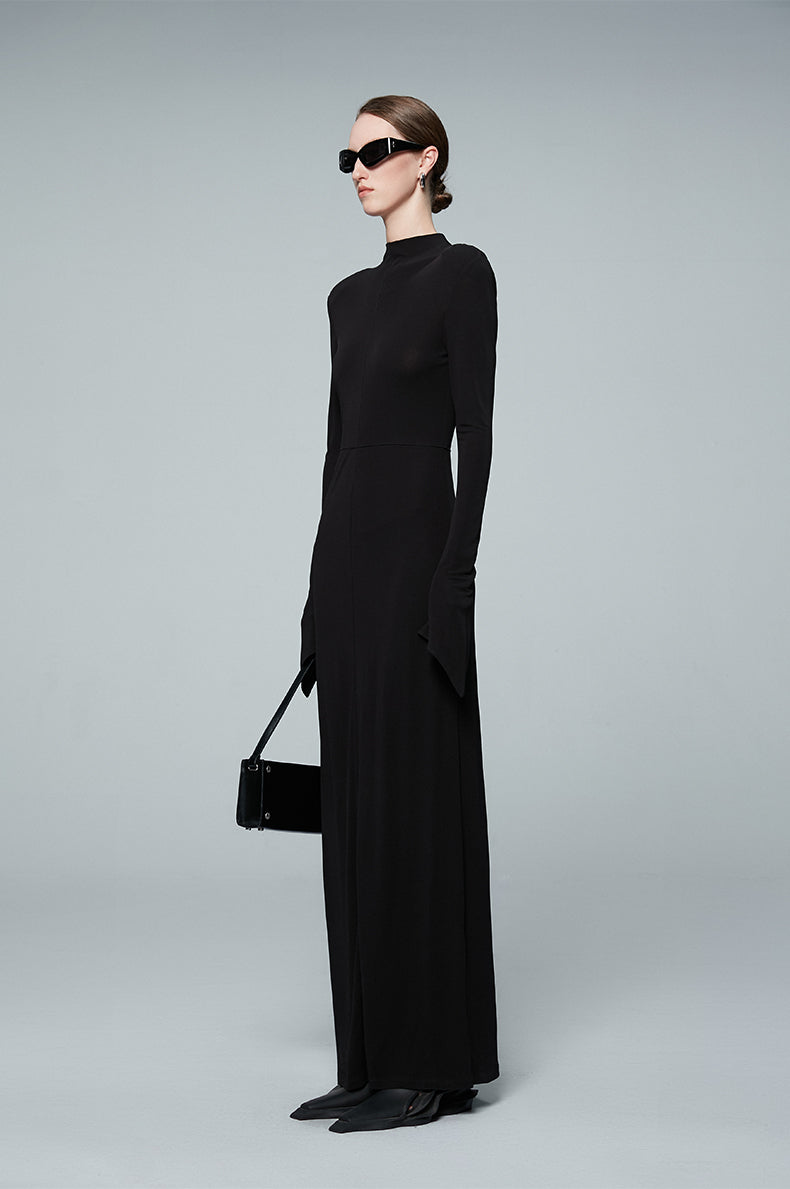 ANNAKIKI high-end acetate black shoulder slim long sleeve dress-CAROLE
