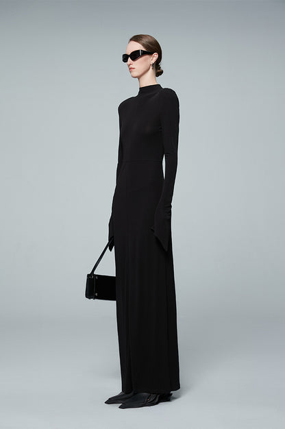 ANNAKIKI high-end acetate black shoulder slim long sleeve dress-CAROLE
