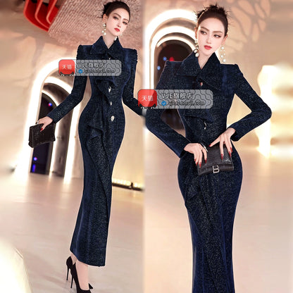 VJE  French Ruffle Waist Long Dress - JED.