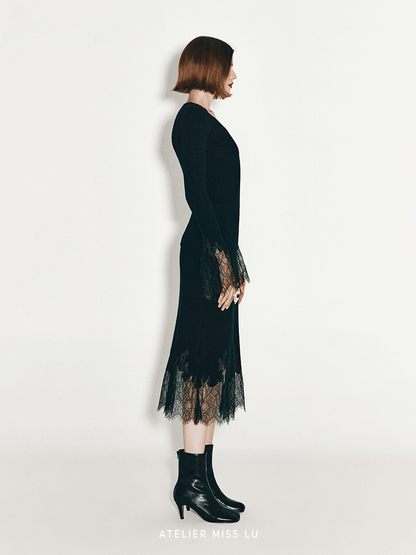 ATELIER MISS LU  lace-panelled cashmere and wool-blend top - TESTIMONY.