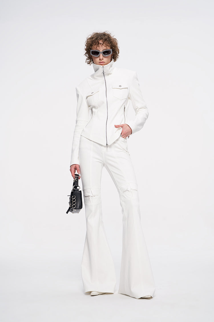 ANNAKIKI White four-pointed star function motorcycle short jacket-TROYARD